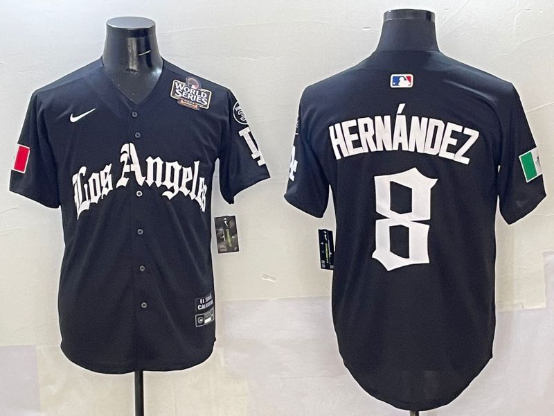 Men Los Angeles Dodgers #8 Hernandez Black Five generations Joint Name 2025 Nike MLB Jersey style 8->los angeles dodgers->MLB Jersey